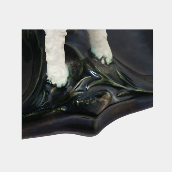 Mosaic Tile Company Zanesville Pottery White Black Terrier Dog Pin Tray