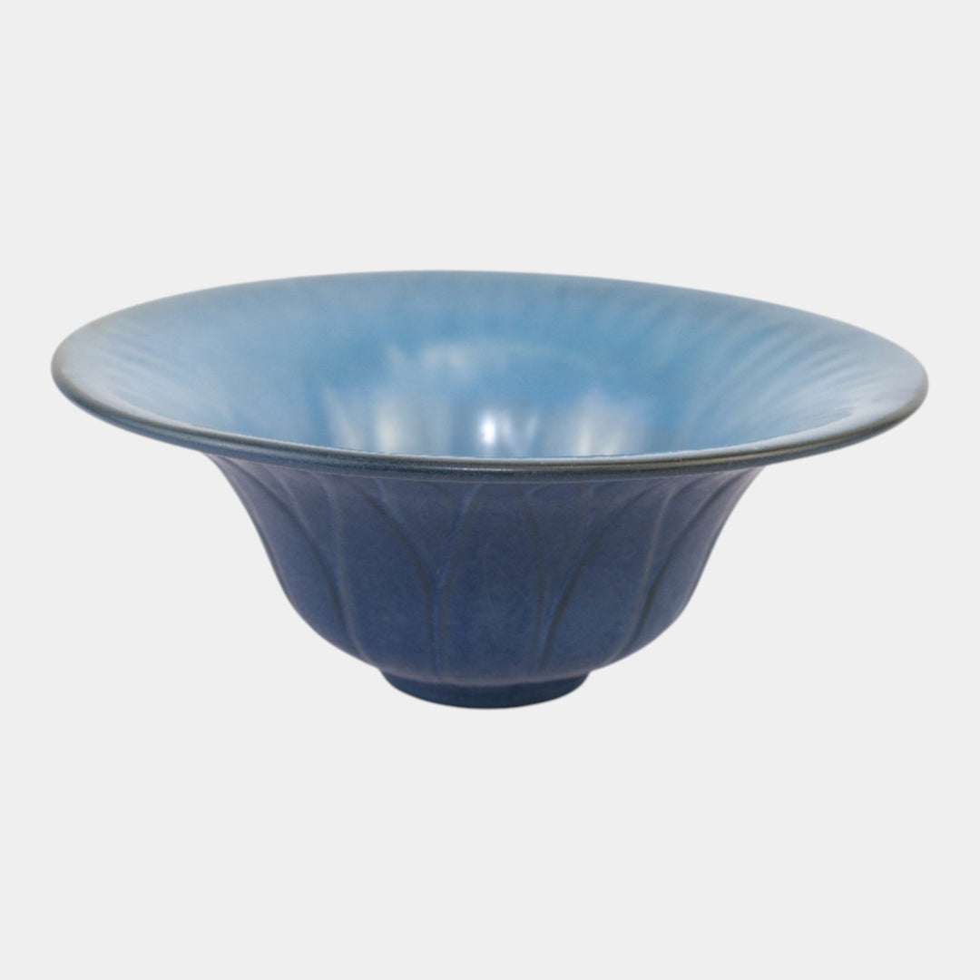 Marblehead Pottery Mottled Blue Arts And Crafts Tree Of Life Flared Rim Bowl