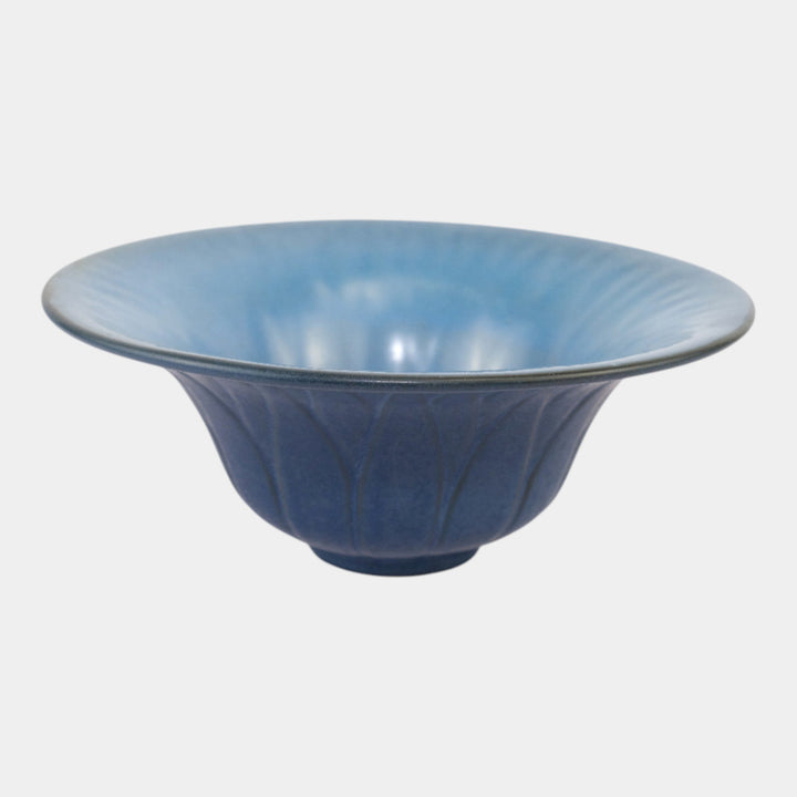 Marblehead Pottery Mottled Blue Arts And Crafts Tree Of Life Flared Rim Bowl