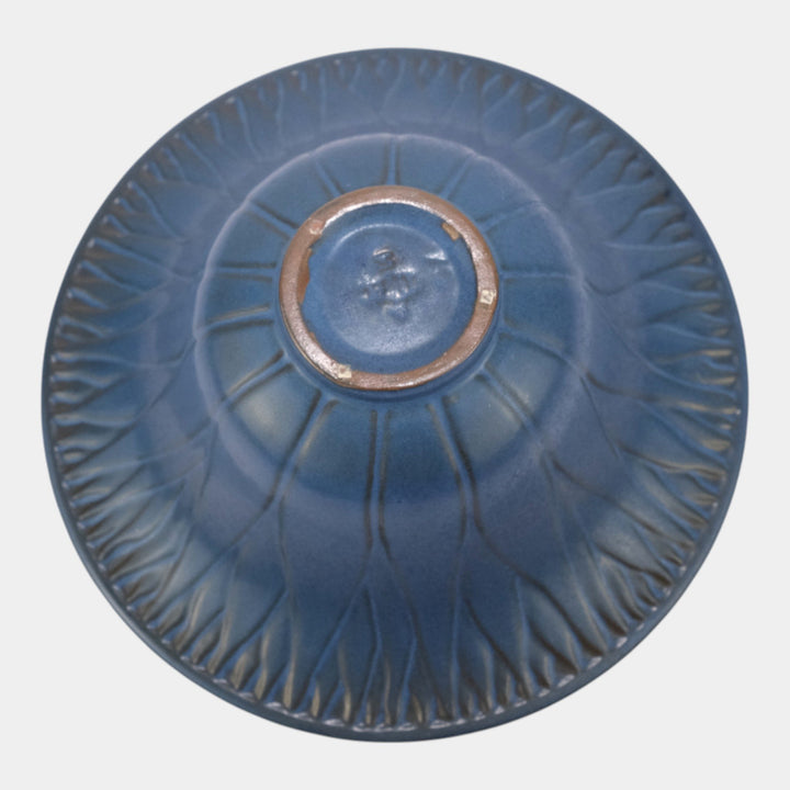 Marblehead Pottery Mottled Blue Arts And Crafts Tree Of Life Flared Rim Bowl