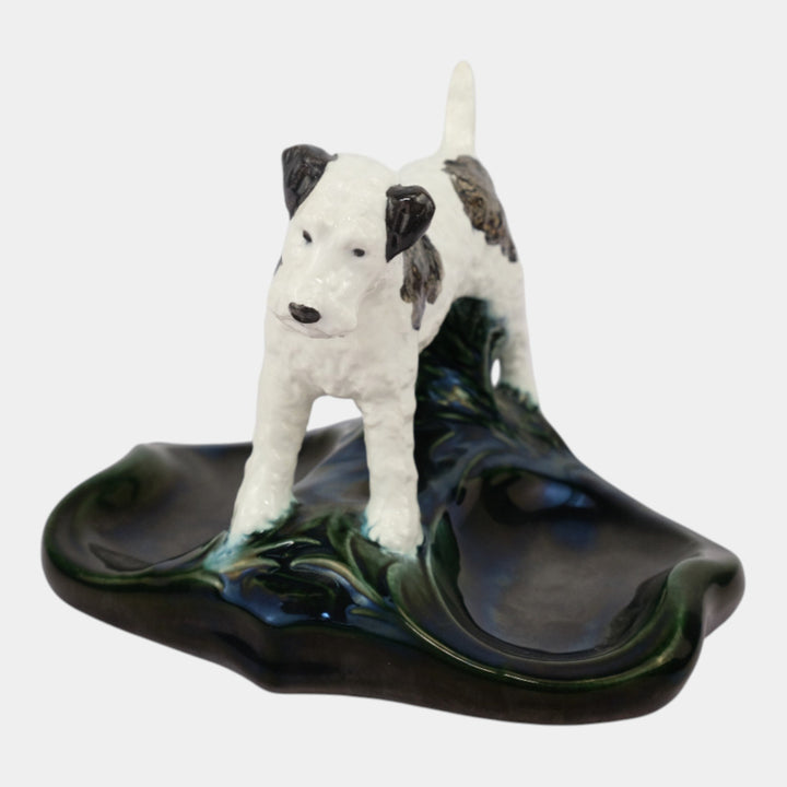Mosaic Tile Company Zanesville Pottery White Black Terrier Dog Pin Tray
