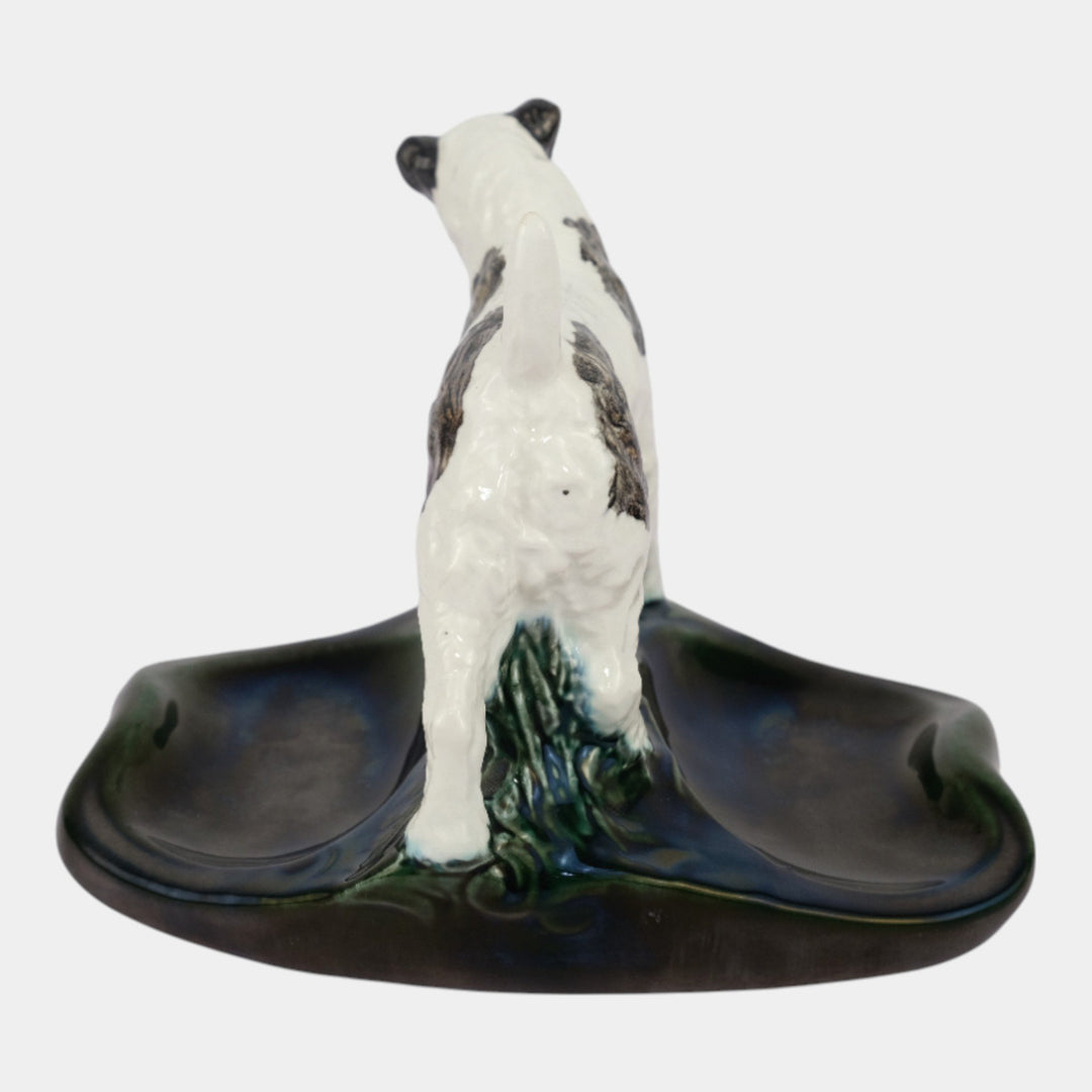 Mosaic Tile Company Zanesville Pottery White Black Terrier Dog Pin Tray