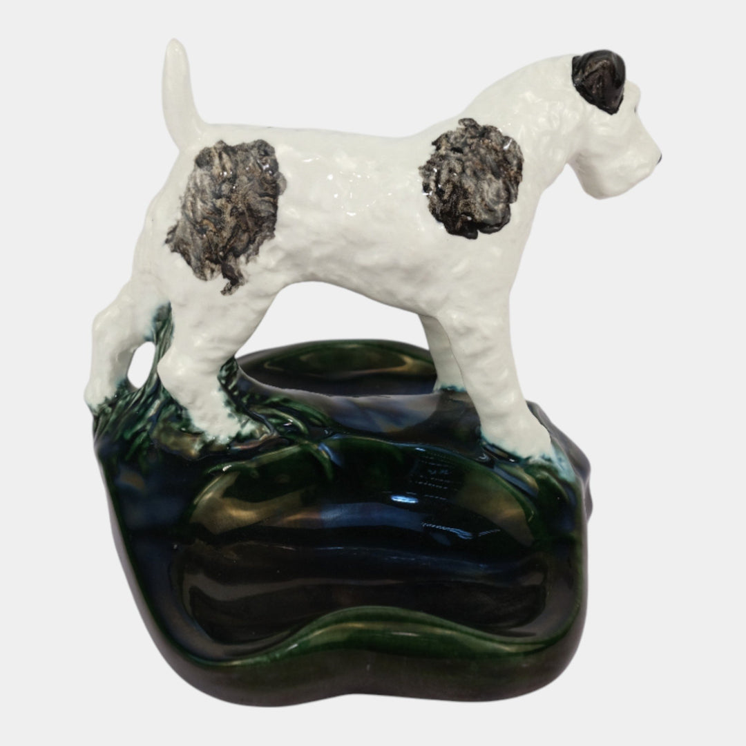 Mosaic Tile Company Zanesville Pottery White Black Terrier Dog Pin Tray