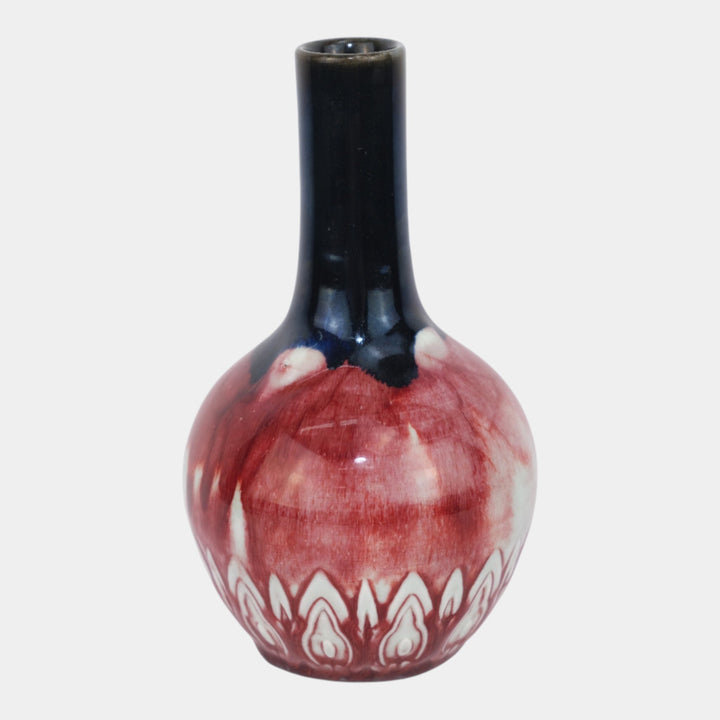 Rookwood 1919 Vintage Deco Pottery Black Red Test Trial Leaf Border Vase S1902 - Just Art Pottery