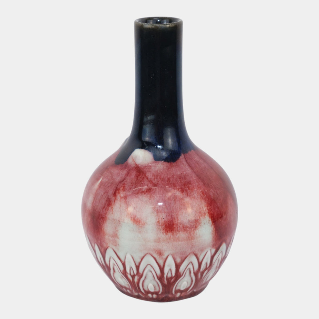 Rookwood 1919 Vintage Deco Pottery Black Red Test Trial Leaf Border Vase S1902 - Just Art Pottery