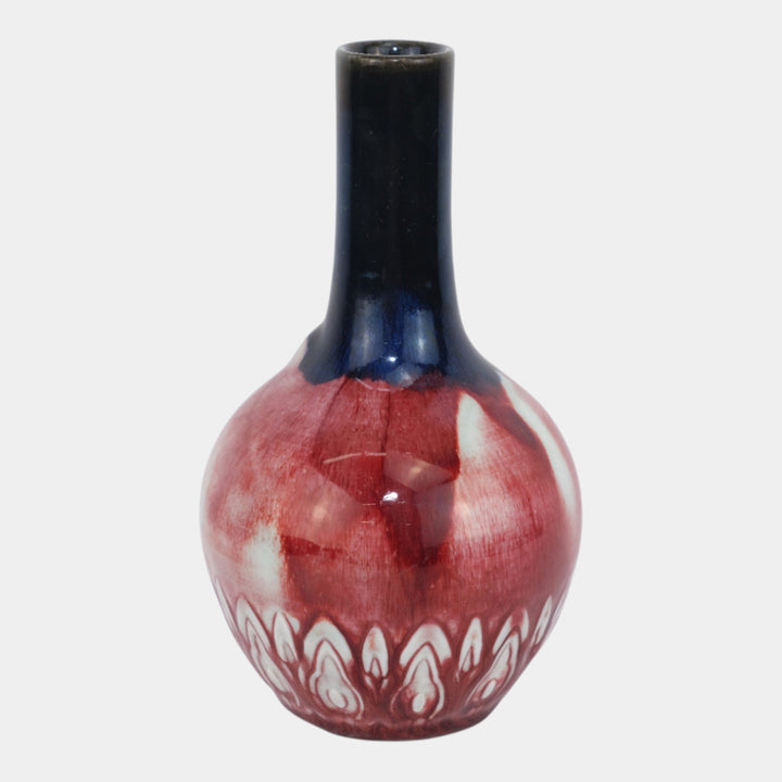 Rookwood 1919 Vintage Deco Pottery Black Red Test Trial Leaf Border Vase S1902 - Just Art Pottery