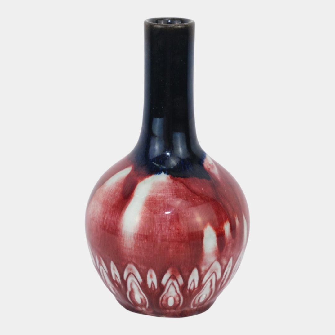 Rookwood 1919 Vintage Deco Pottery Black Red Test Trial Leaf Border Vase S1902 - Just Art Pottery