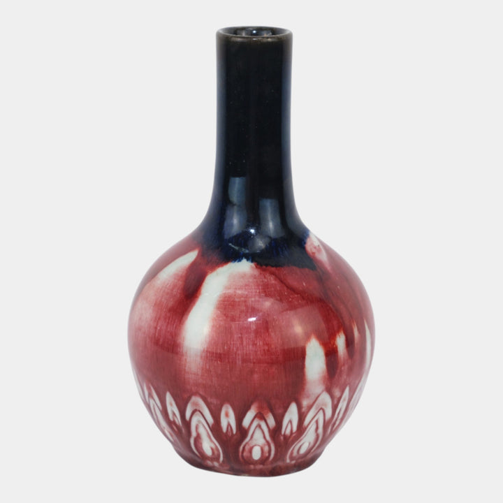 Rookwood 1919 Vintage Deco Pottery Black Red Test Trial Leaf Border Vase S1902 - Just Art Pottery