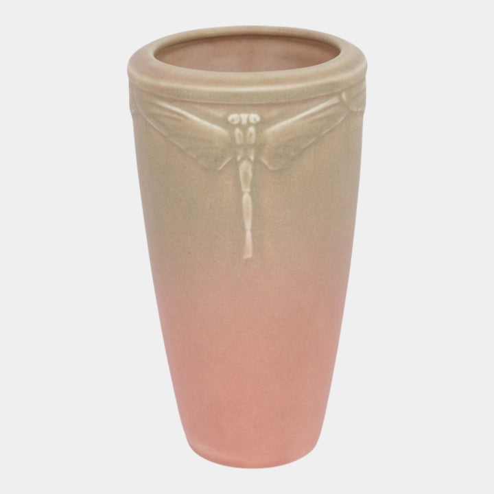 Rookwood 1921 Vintage Arts And Crafts Pottery Pink Dragonfly Ceramic Vase 1894