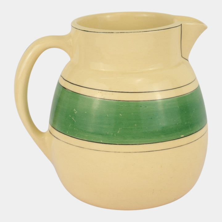 Roseville Pottery Creamware Utility Ware 1920 Green Banded Art Deco Pitcher 1309