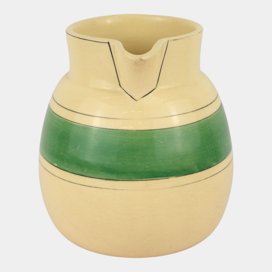 Roseville Pottery Creamware Utility Ware 1920 Green Banded Art Deco Pitcher 1309