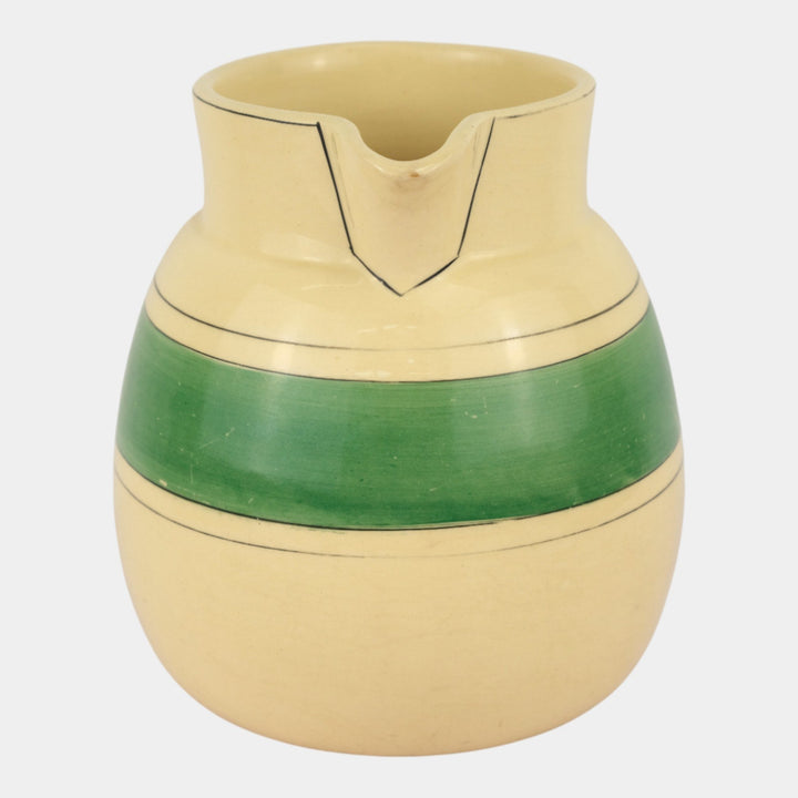 Roseville Pottery Creamware Utility Ware 1920 Green Banded Art Deco Pitcher 1309