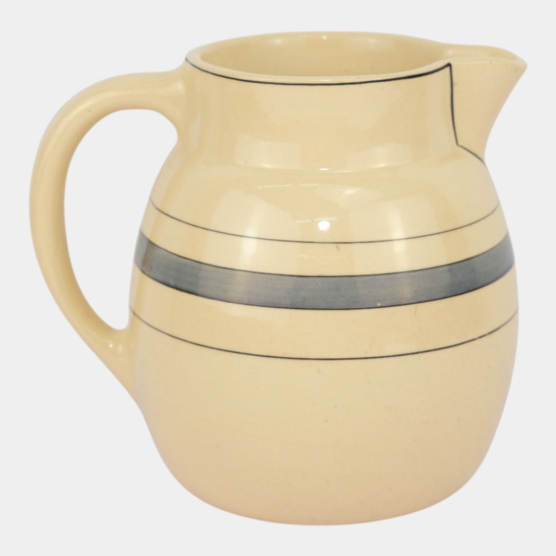 Roseville Pottery Creamware Utility Ware 1920 Gray Banded Art Deco Pitcher