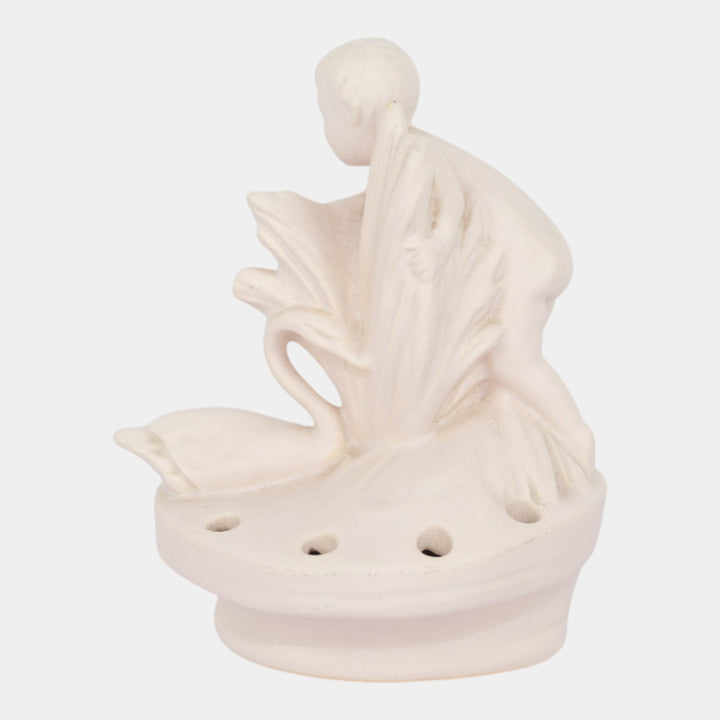 Weller Hobart Vintage Art Pottery Ceramic White Flower Frog Child Swan Figurine