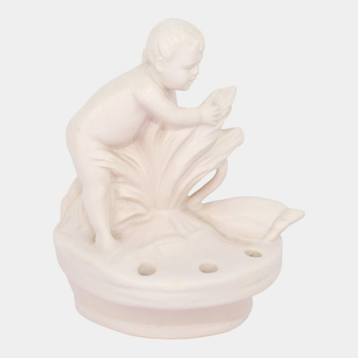 Weller Hobart Vintage Art Pottery Ceramic White Flower Frog Child Swan Figurine