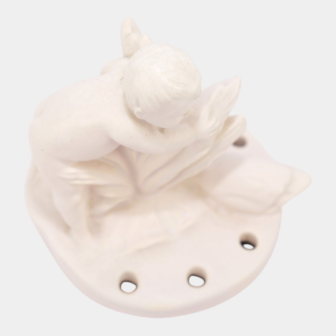 Weller Hobart Vintage Art Pottery Ceramic White Flower Frog Child Swan Figurine