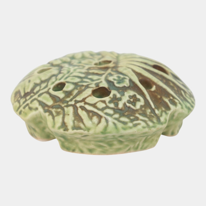 Weller Marvo 1920s Vintage Art Pottery Green Brown Ceramic Flower Frog