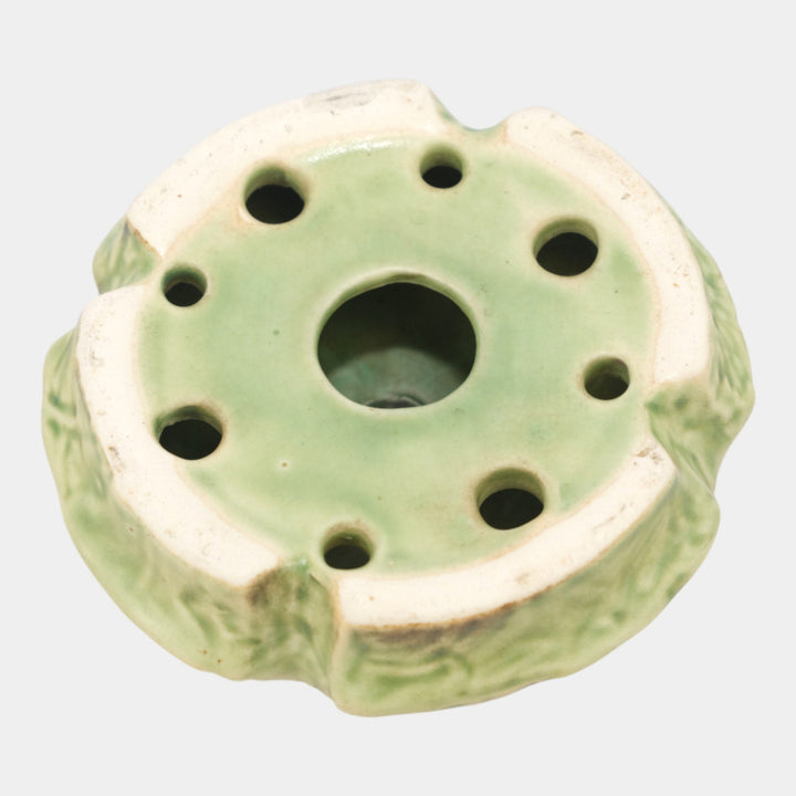 Weller Marvo 1920s Vintage Art Pottery Green Brown Ceramic Flower Frog