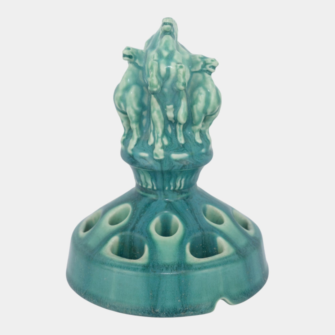 Rookwood Art Pottery Pharaoh's Horses Green Glaze Figural Flower Frog 2539