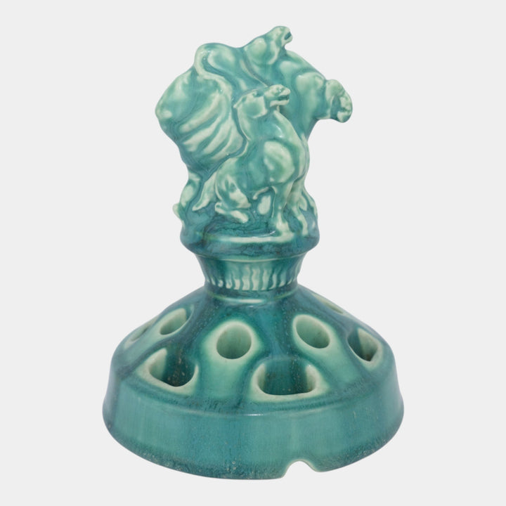 Rookwood Art Pottery Pharaoh's Horses Green Glaze Figural Flower Frog 2539