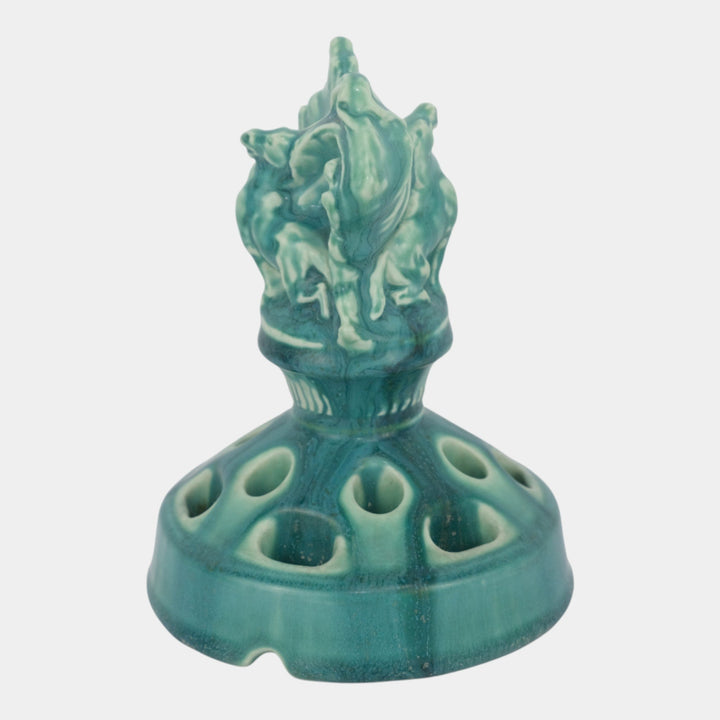 Rookwood Art Pottery Pharaoh's Horses Green Glaze Figural Flower Frog 2539