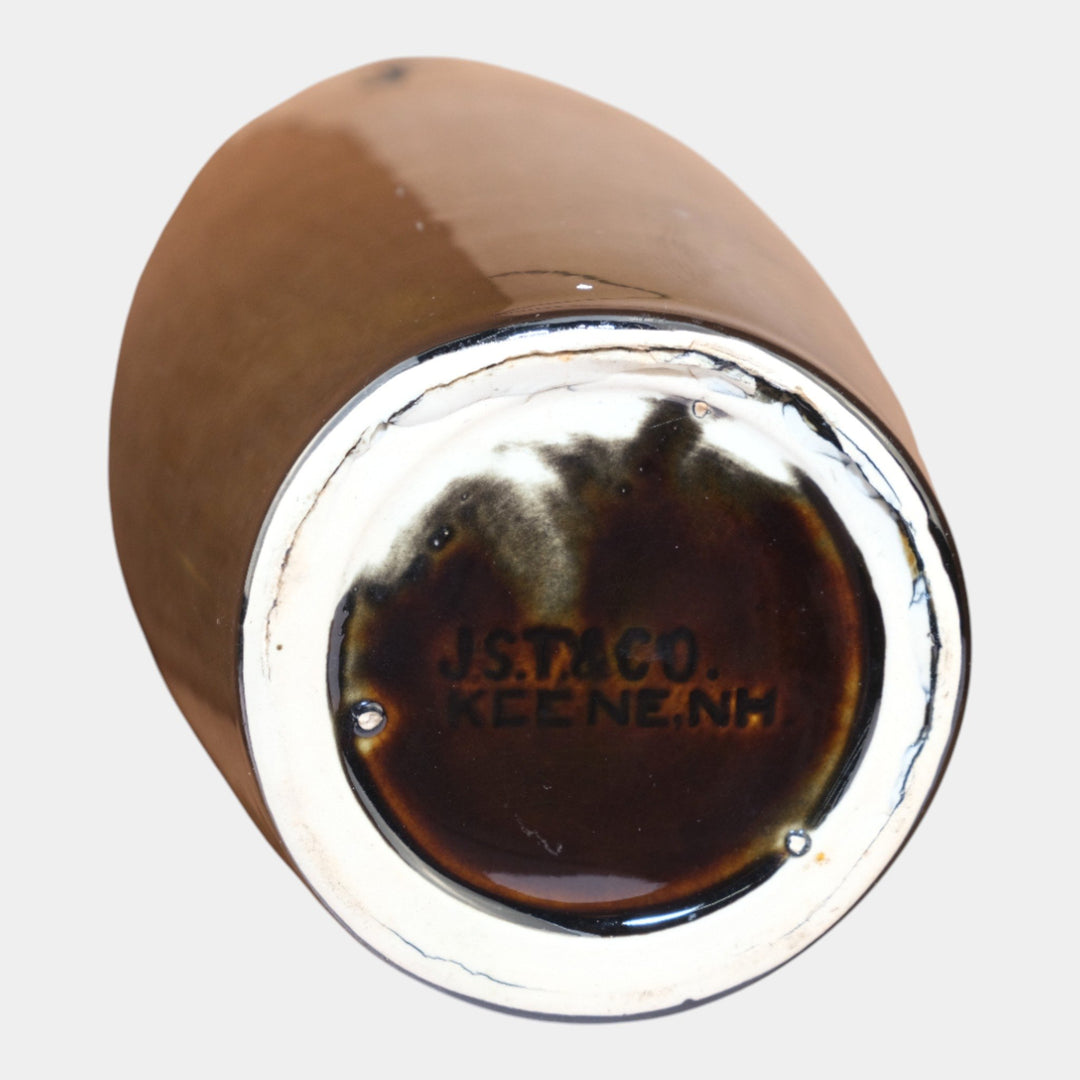 JST & Co. Keene Hampshire Pottery Vintage Art Pottery Green Slender Handled Vase