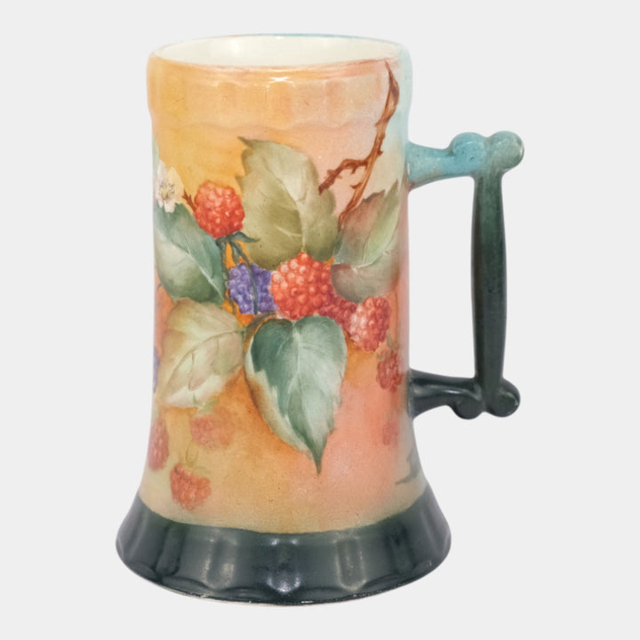 JST & Co. Keene Hampshire Pottery Hand Painted Floral Berry Ceramic Mug