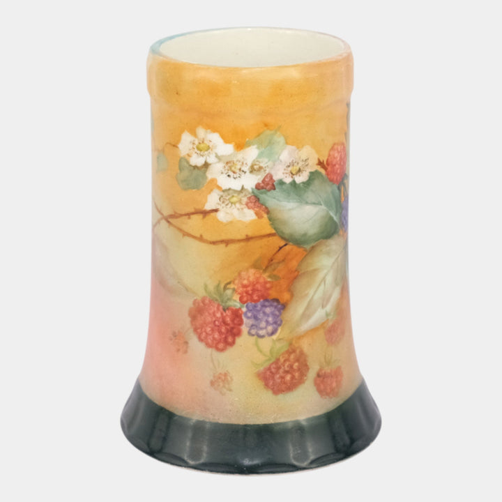 JST & Co. Keene Hampshire Pottery Hand Painted Floral Berry Ceramic Mug