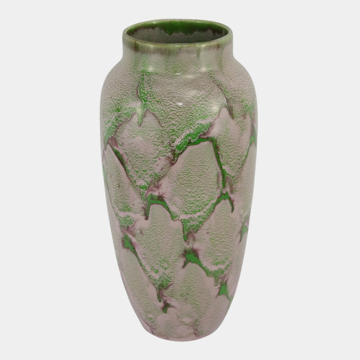 Weller Greenbriar Early 1930s Art Deco Pottery Marbled Green Drip Floor Vase