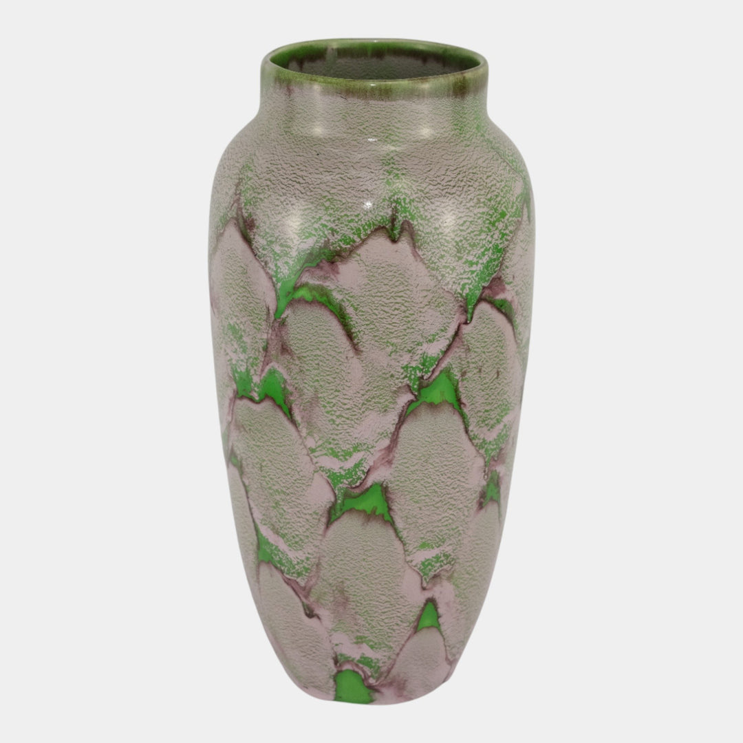 Weller Greenbriar Early 1930s Art Deco Pottery Marbled Green Drip Floor Vase