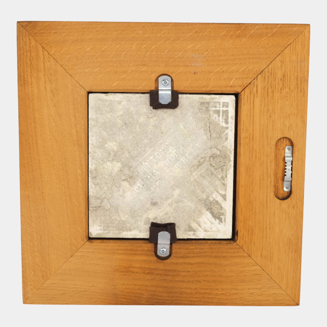 Minton Late 19th Century English Art Pottery Green Bird On Branch Framed Tile