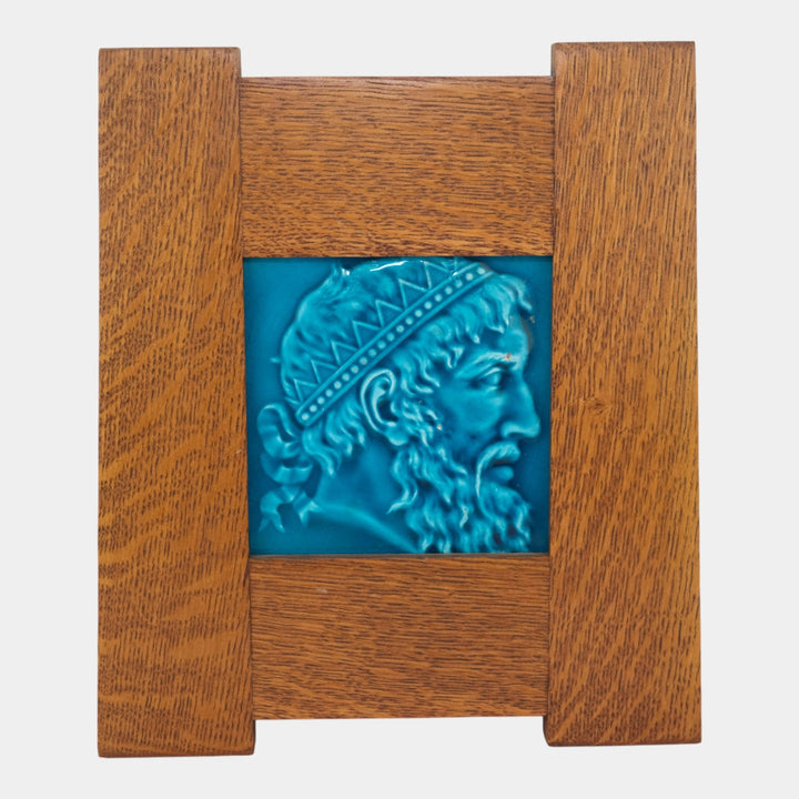 Maw & Co. Late 19th Century English Art Pottery Framed Blue Portrait Tile