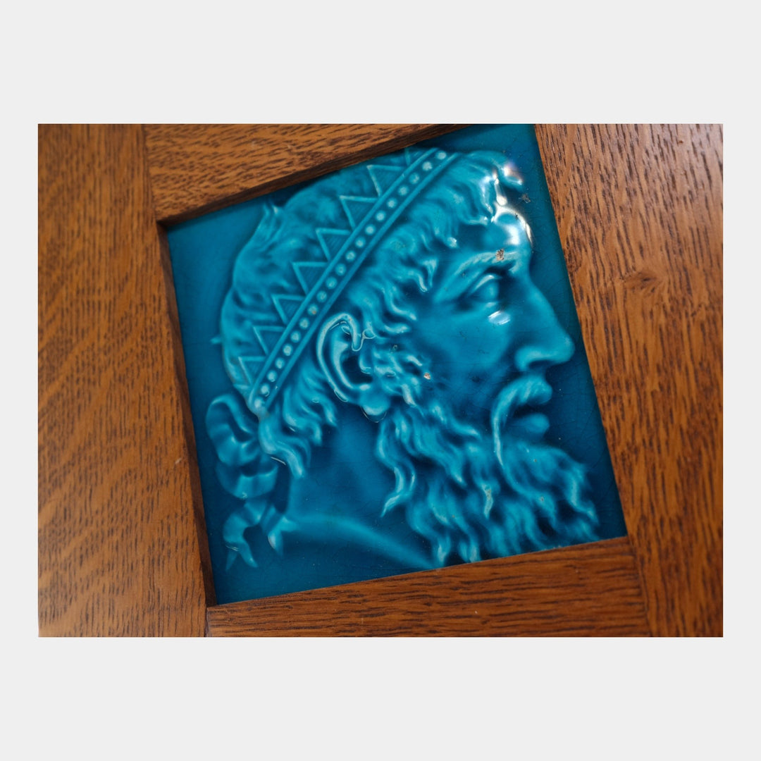 Maw & Co. Late 19th Century English Art Pottery Framed Blue Portrait Tile