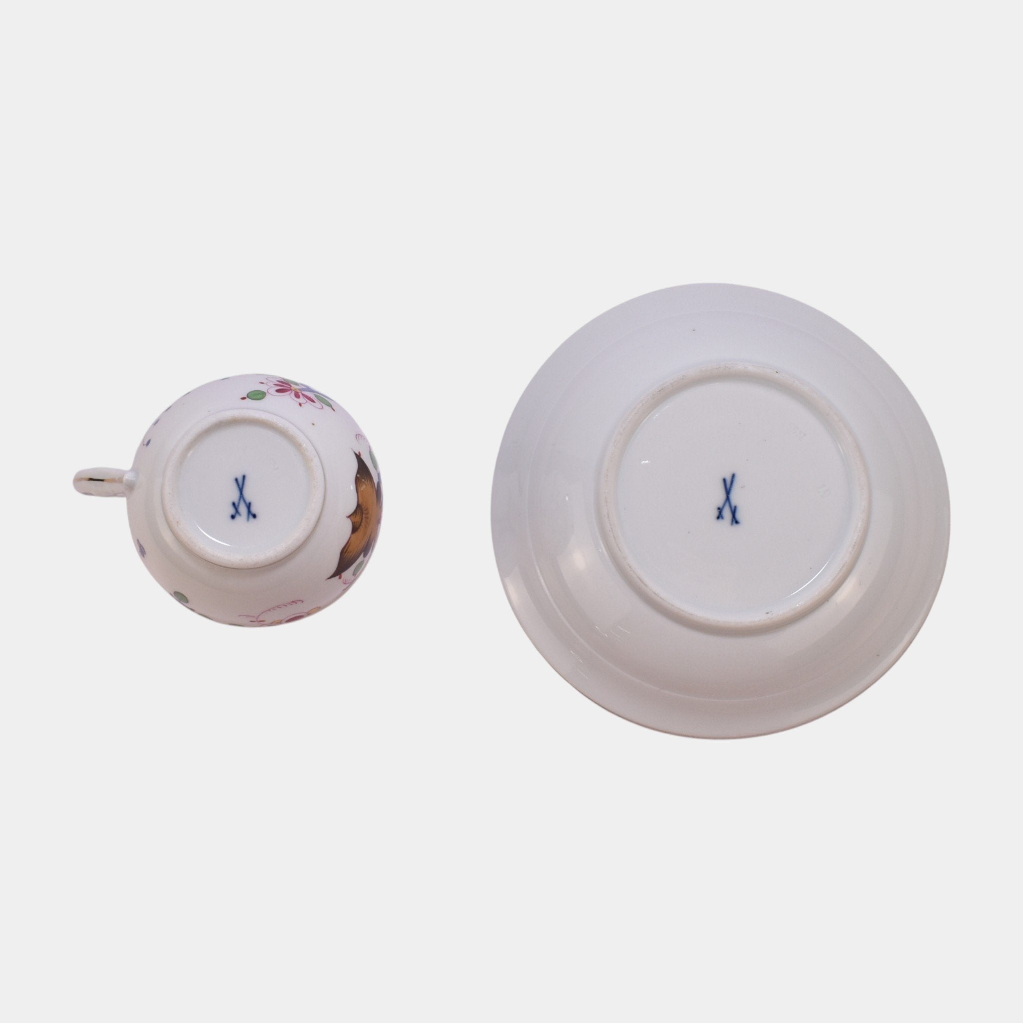 Meissen German 19th Century Porcelain Floral Swan Handle Cup