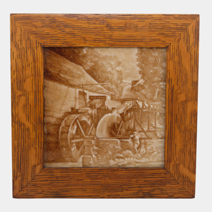AETCO American Encaustic Tiling Company Brown Framed Watermill Pictorial Tile