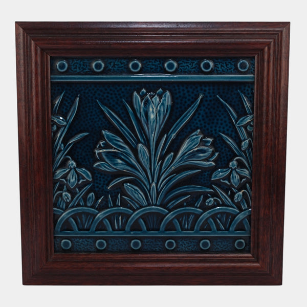 Minton Hollins English Art Pottery Framed Cobalt Blue Floral