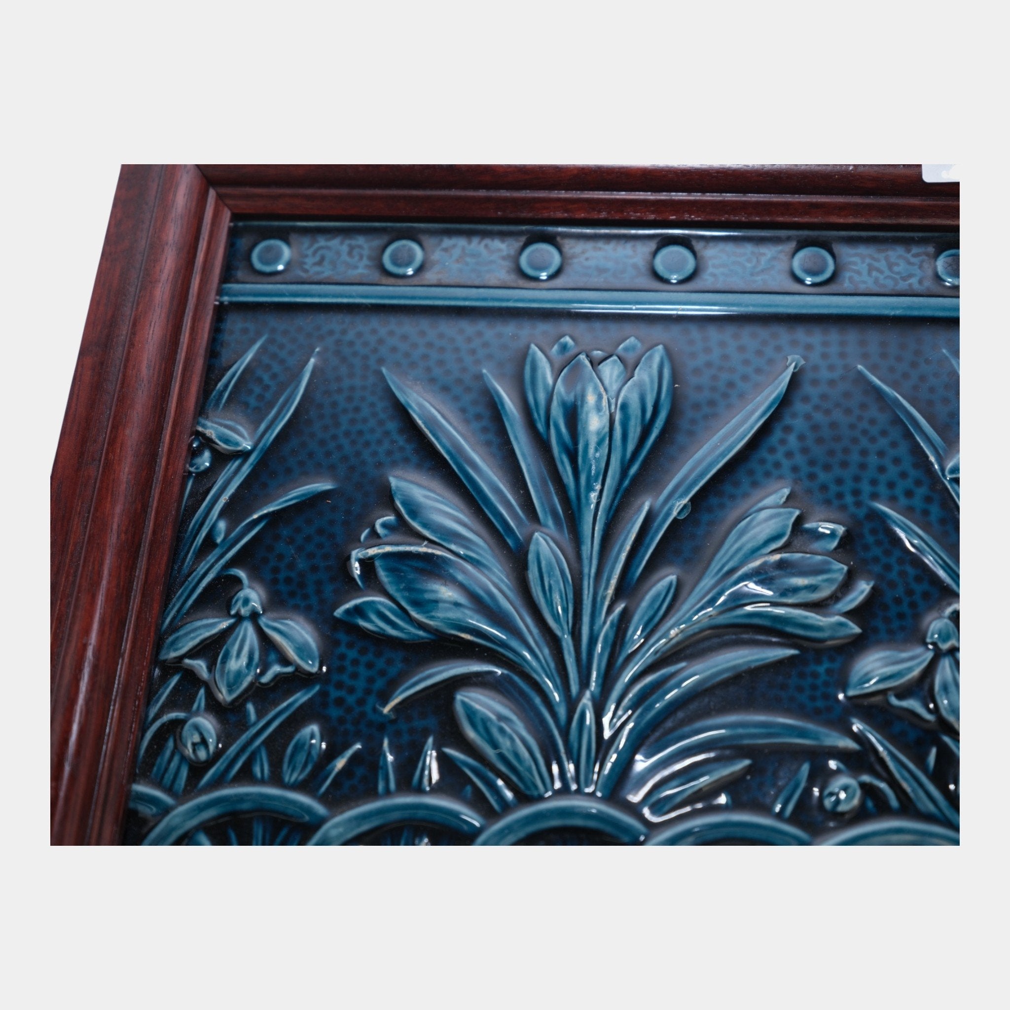 Minton Hollins English Art Pottery Framed Cobalt Blue Floral