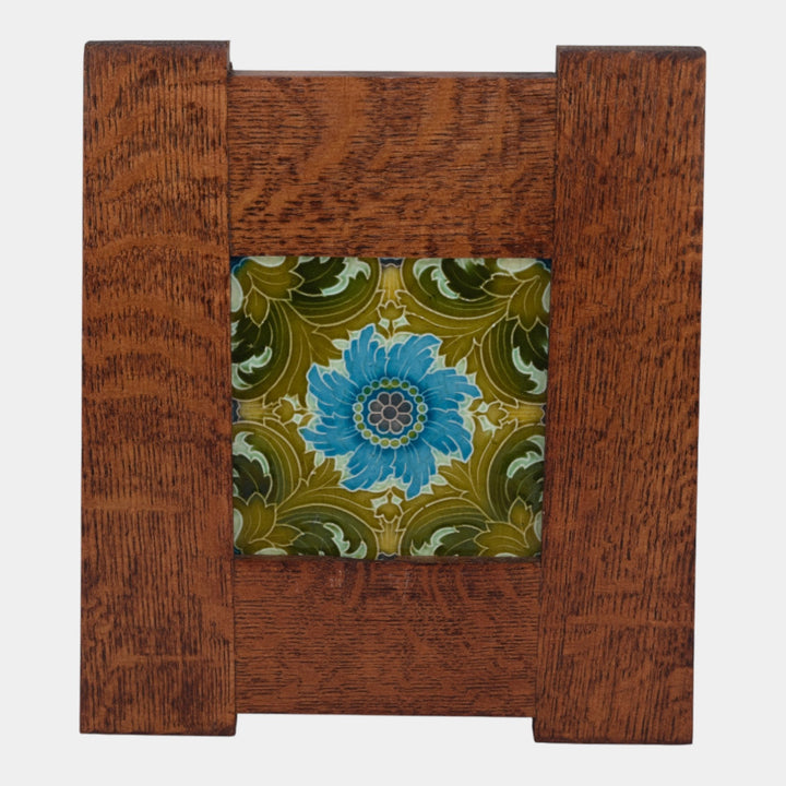 Minton Stoke On Trent English Art Nouveau Art Pottery Green Floral Framed Tile