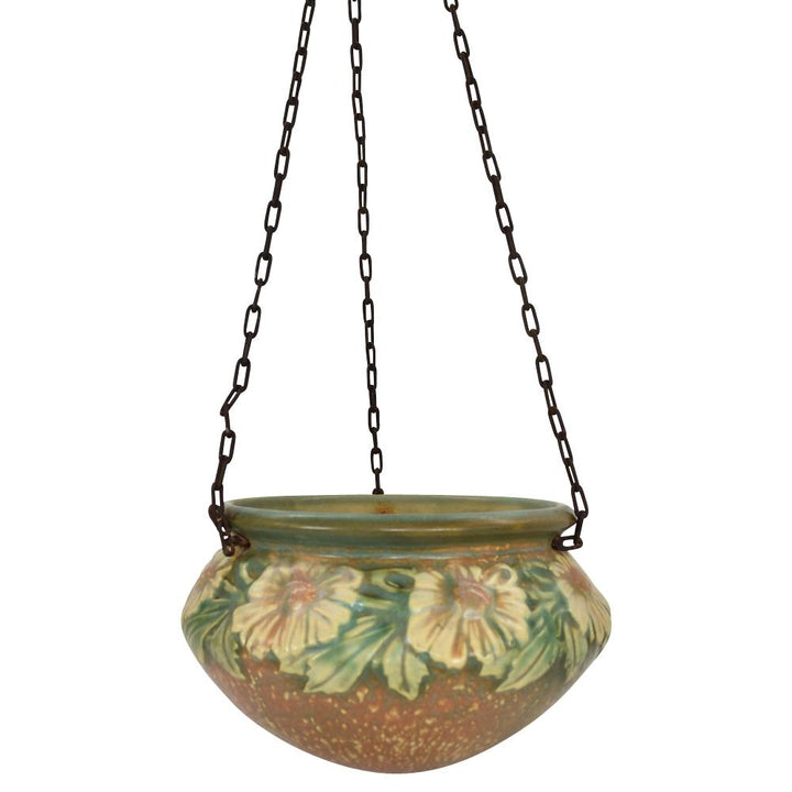 Roseville Dahlrose 1928 Art Pottery Brown Planter Hanging Basket 343-6