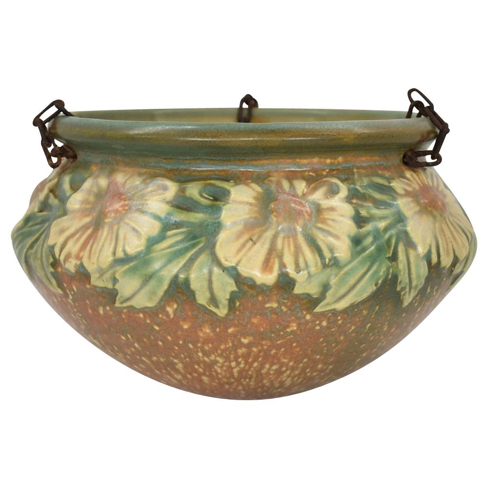 Roseville Dahlrose 1928 Art Pottery Brown Planter Hanging Basket 343-6