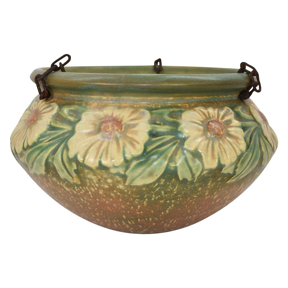 Roseville Dahlrose 1928 Art Pottery Brown Planter Hanging Basket 343-6