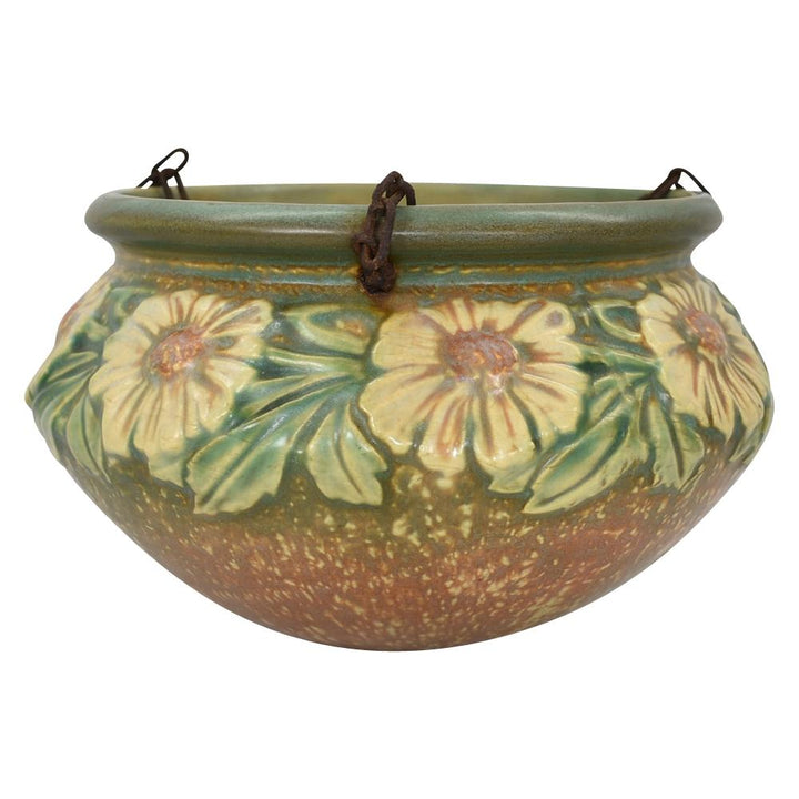 Roseville Dahlrose 1928 Art Pottery Brown Planter Hanging Basket 343-6