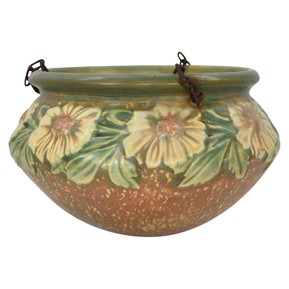 Roseville Dahlrose 1928 Art Pottery Brown Planter Hanging Basket 343-6