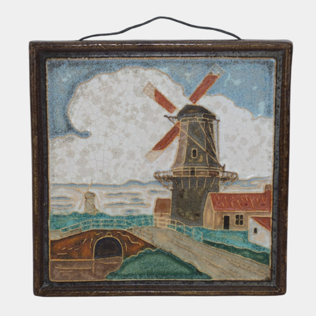 Delft De Porceleyne Fles Holland Waterside Windmill Cloisonne Landscape Tile - Just Art Pottery