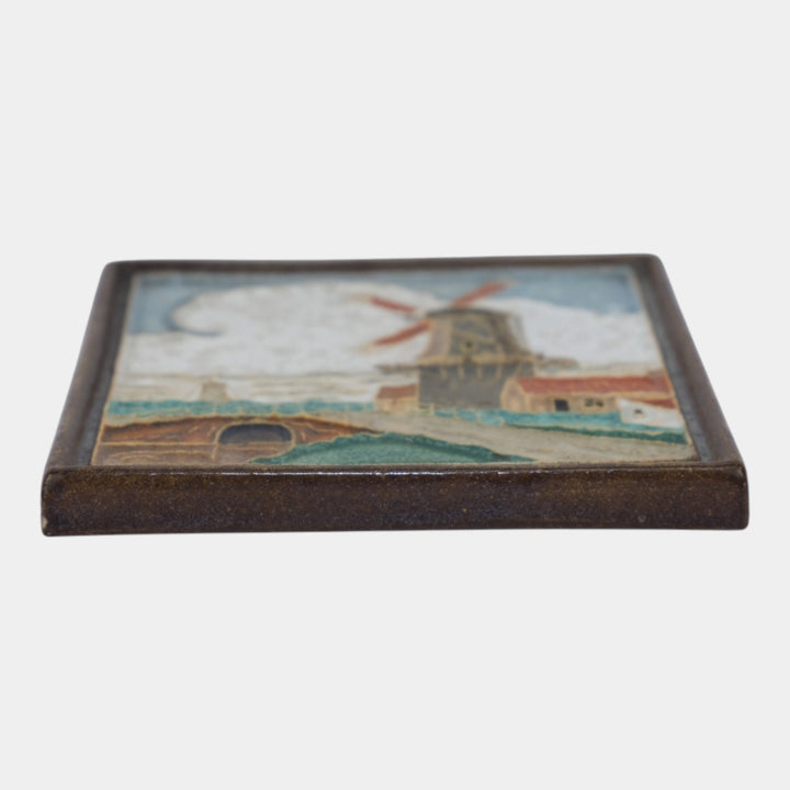 Delft De Porceleyne Fles Holland Waterside Windmill Cloisonne Landscape Tile - Just Art Pottery