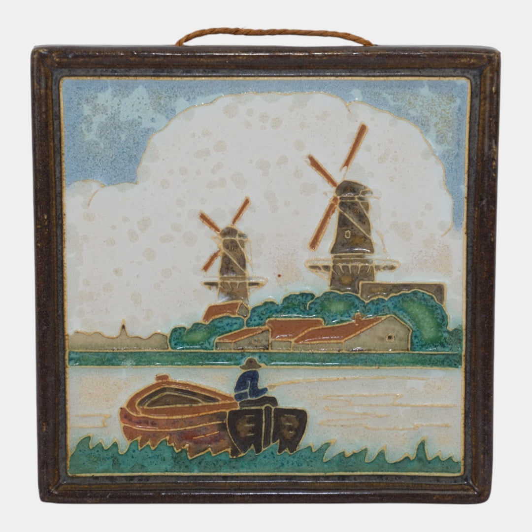 Delft De Porceleyne Fles Holland Pottery Windmill Fisherman Cloisonne Tile - Just Art Pottery