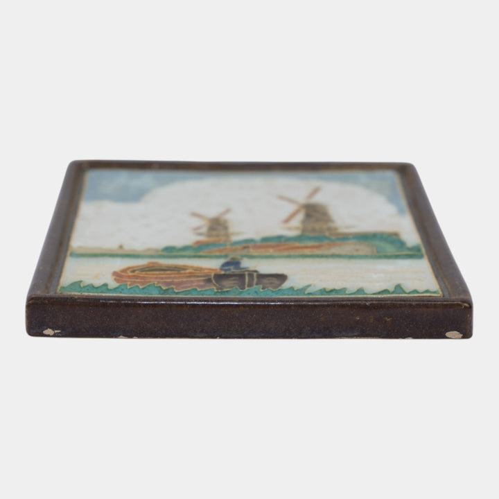 Delft De Porceleyne Fles Holland Pottery Windmill Fisherman Cloisonne Tile - Just Art Pottery