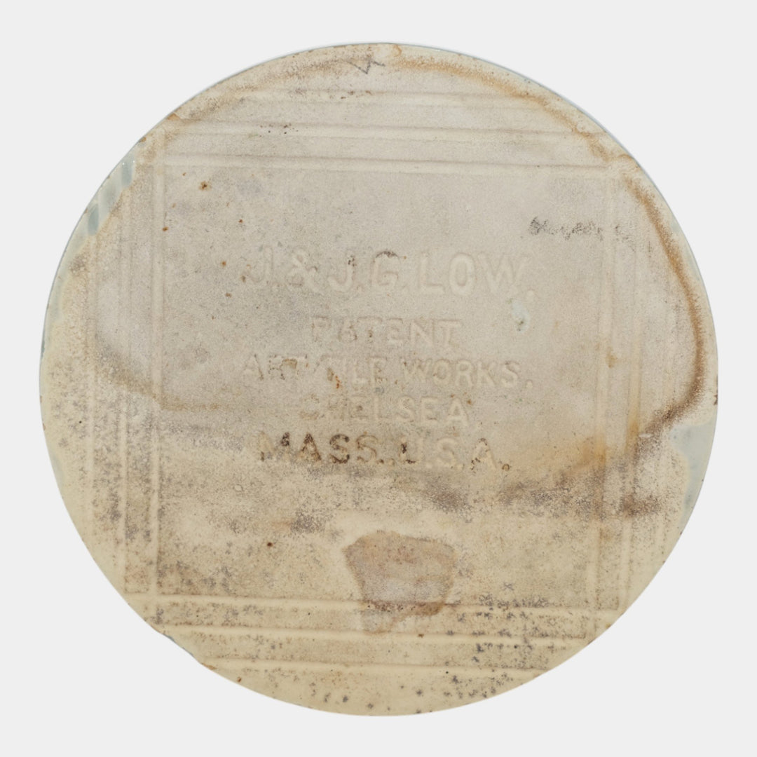 J And JG Low Art Tile Works Art Pottery Light Blue Portrait Round Ceramic Tile