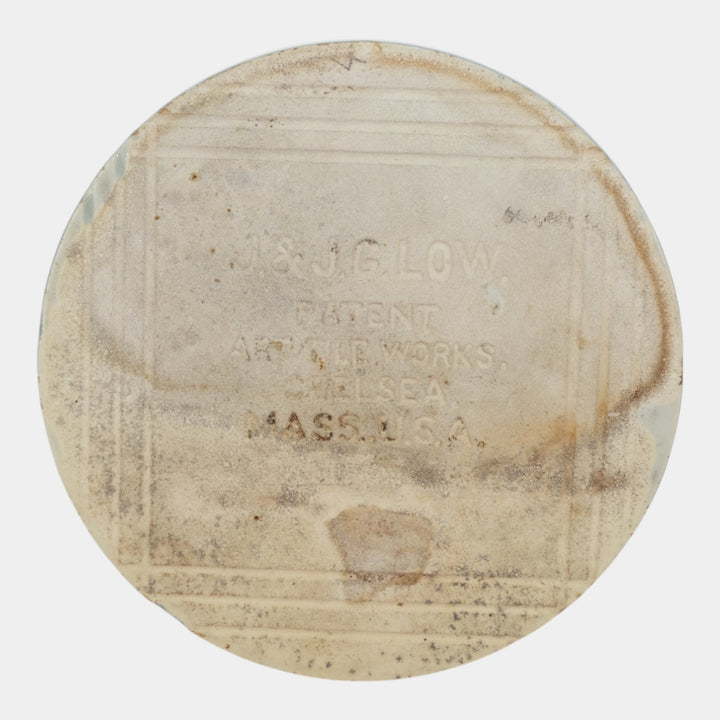 J And JG Low Art Tile Works Art Pottery Light Blue Portrait Round Ceramic Tile