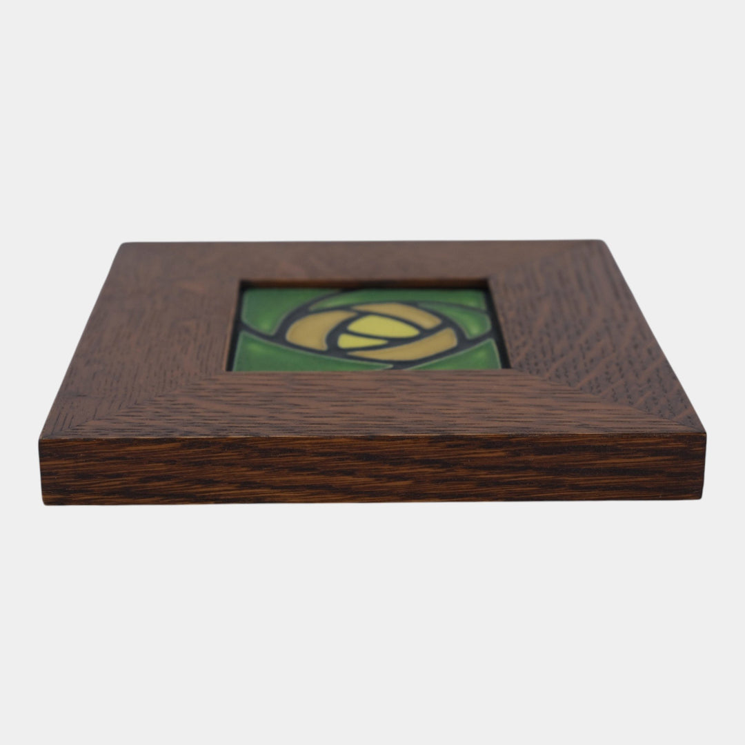 Motawi Tileworks Art Pottery Dard Hunter Rose Green And Yellow Framed Tile